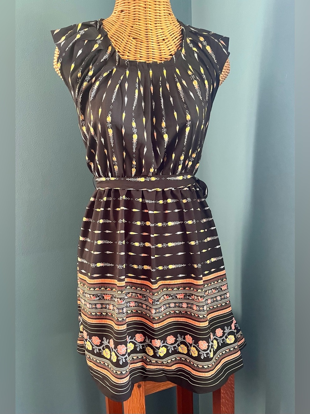 Lauren Conrad Sleeveless Fit & Flare Summer Dress Black Yellow Orange  XS